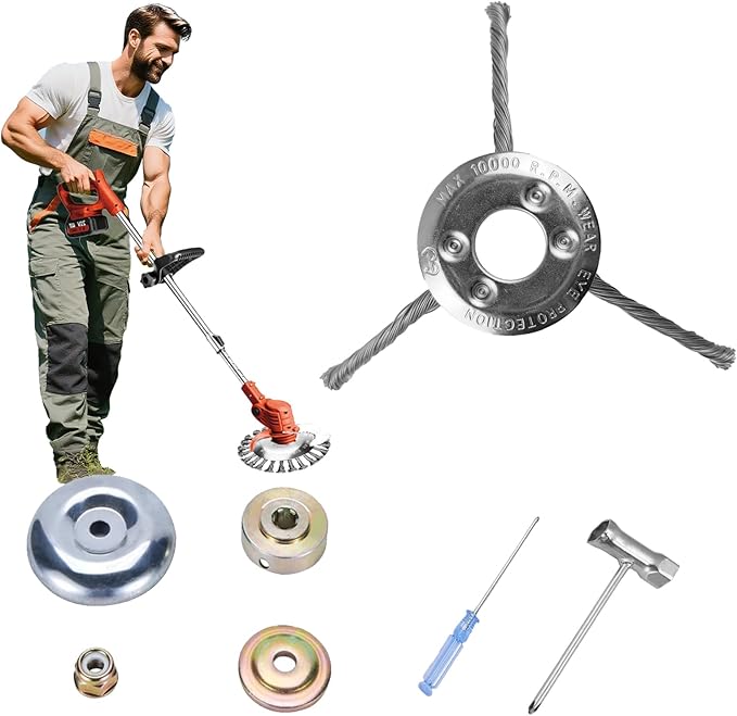 Steel Wire Grass Trimmer Head, Upgrade Bold 2.3 Times Steel Wire Weed Eater Head, for High-Power Lithium-Ion and Gasoline Weed Cutters, with Adapter, Wire Weed Trimmer Head(High Power 8In 3 Blade)