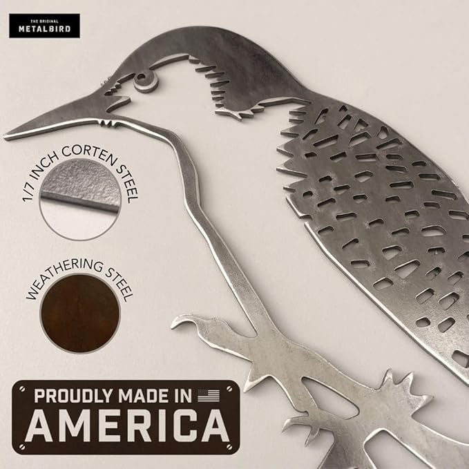 METALBIRD - Woodpecker - Outdoor Tree Ornaments in Corten Steel - Metal Art Proudly Made in The USA