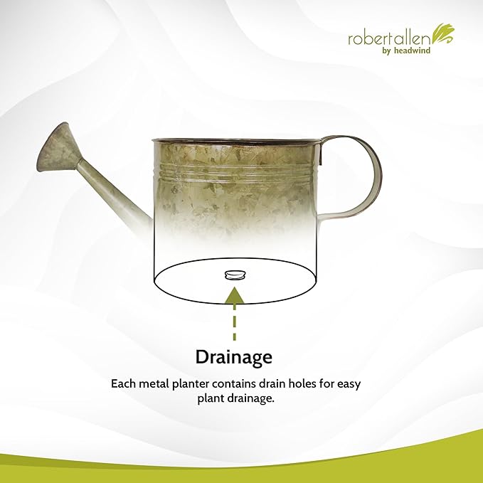 Headwind Countryside Collection - 6 Inch Rustic Green Galvanized Plant Watering Can for Outdoor & Indoor - Vintage Metal Watering Can Outdoor Planter by Robert Allen