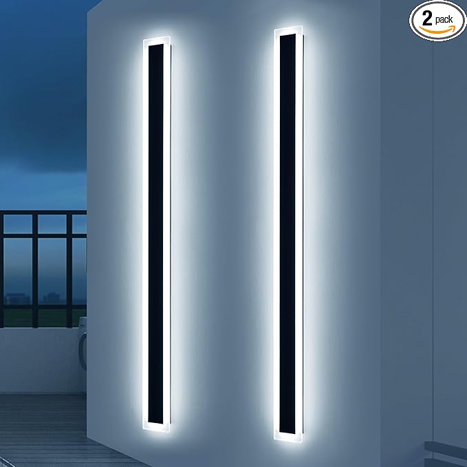 Upgrade Widened 2 Pack 71inch Long Outdoor Wall Light, Dimmable 3000K-6000K, Modern Exterior Wall Sconces, IP65 Waterproof, 60W, Black LED Wall Mount Light for House, Yard, Garden with Remote Control