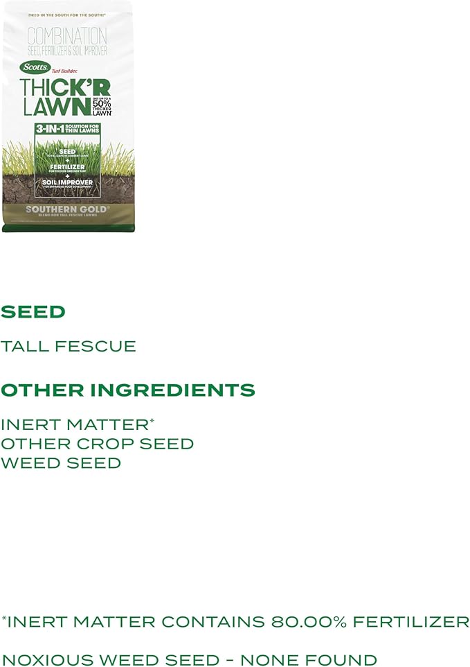 Scotts Turf Builder Thick'R Lawn Southern Gold Blend for Tall Fescue Lawns, Grass Seed, Fertilizer, and Soil Improver, 40 lbs.