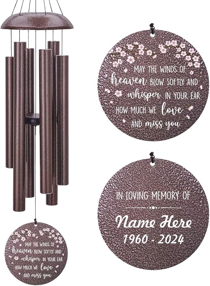 Personalized Wind Chimes, Peach Blossom Sympathy Wind Chime, in Loving Memory for Loss of Loved Dad/Mom, Large Commemorative Sympathy Bereavement Condolences Gifts for Funeral