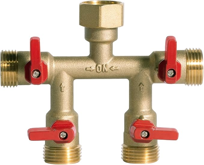 HQMPC Hose Splitter – Heavy-Duty Brass Garden Faucet Connector Garden Hose Splitter 4 Way 3/4" GHT Thread Red Handle