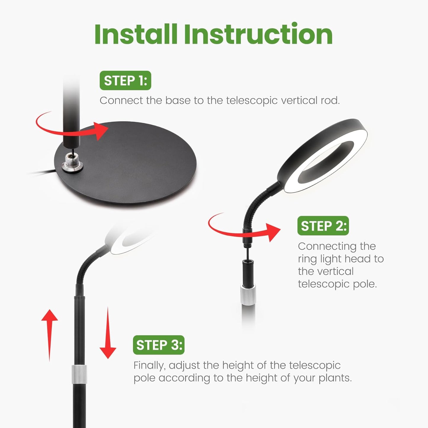 Desk Grow Lights for Indoor Plants, Red Blue Full Spectrum Desktop LED Plant Growing Lamps, Height Adjustable 13.7-24.2inch, 3/9/12H Auto Timer,10 Levels Dimmable, Black Table Growth Light