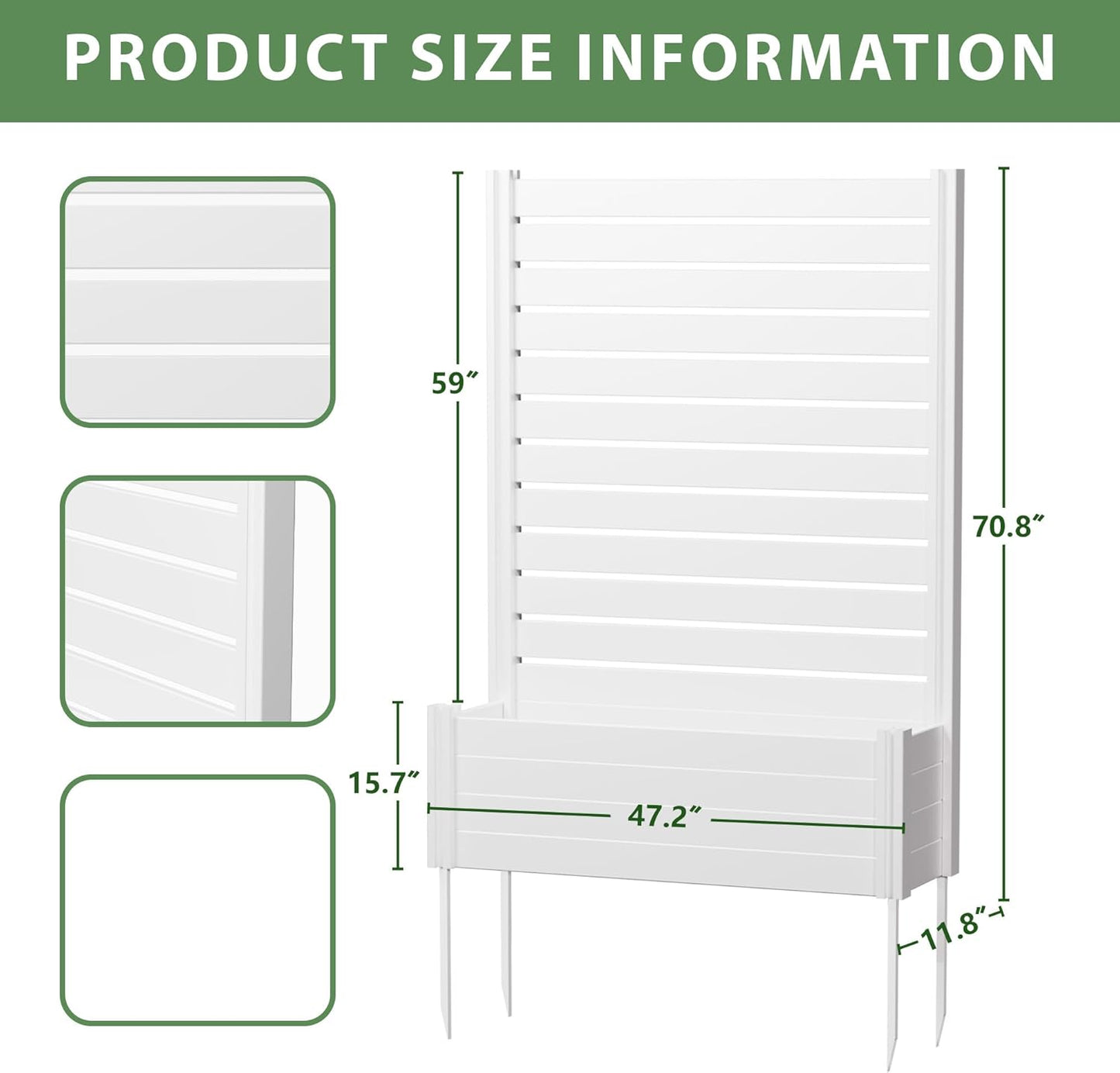 Casaphoria Raised Garden Bed with Trellis, 59"x30"x12" Planter Box with Open Bottom for Gardening Vegetables & Vines and Climbing Plants, White