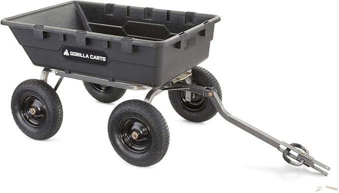Gorilla Carts Heavy-Duty Poly Yard Dump Cart, 10 Cu Ft Tub, 1500 lb Haul Capacity, Black – Towable Utility Wagon with Quick-Release Dumping & Pneumatic Tires for Landscaping and Gardening