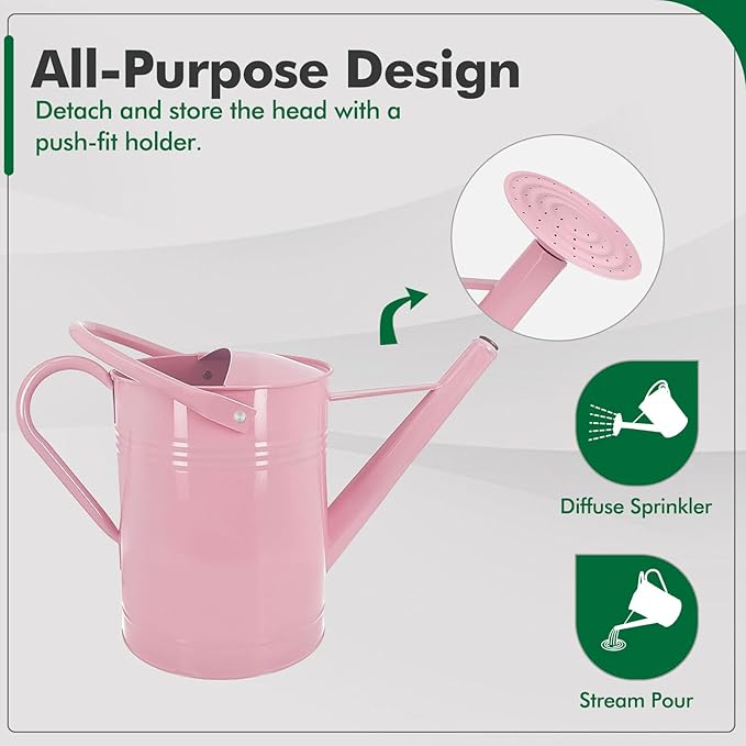 Galvanized Iron Watering Can for Indoor Plants, DIY Watering Cans for House Plant Garden Flower, Long Spout Water Can for Outdoor Watering Plants 7.57L 2 Gallon (Pink)