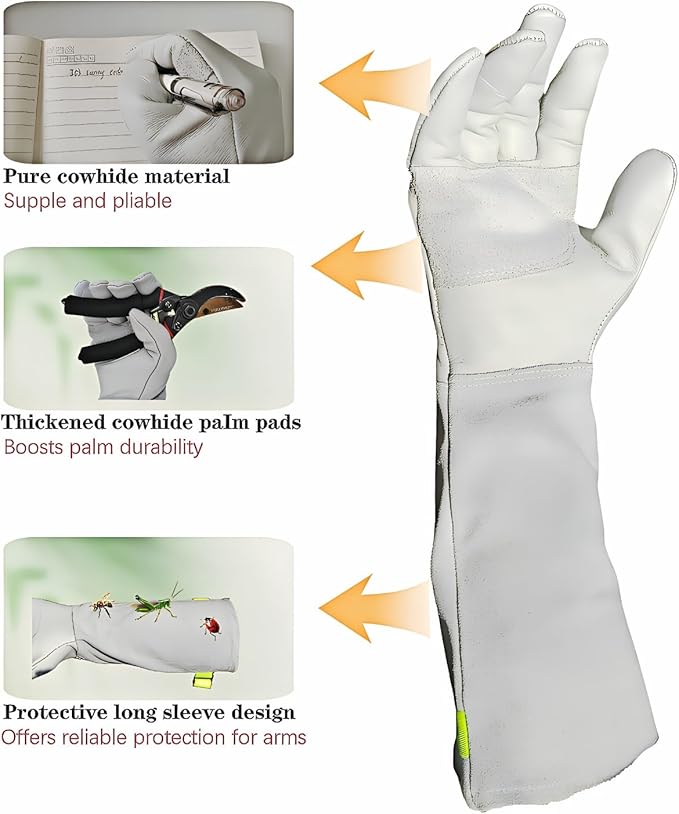 Gardening Gloves for Women/Men,Rose Pruning Long Leather Garden Gloves Thorn Proof