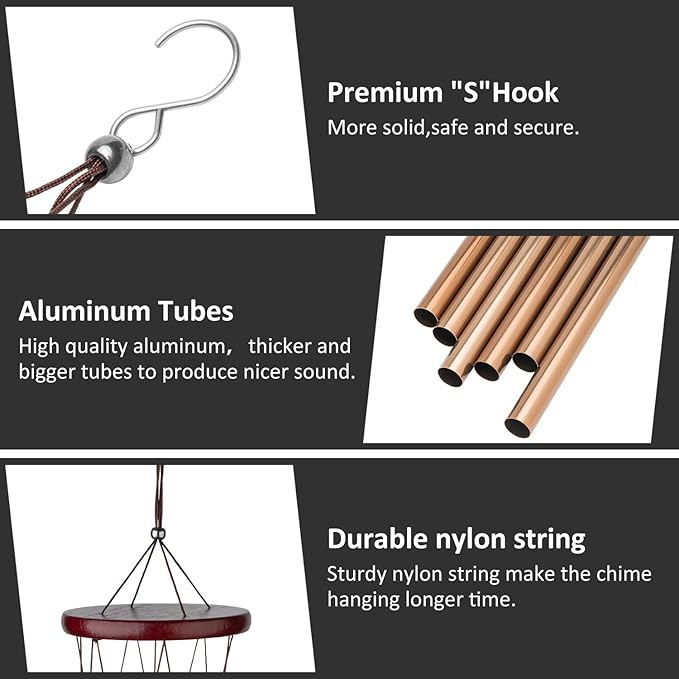Memorial Wind Chimes Outdoor - 30 Inch 6 Rustproof Aluminum Tubes Wooden Wind Bell Sympathy Romantic Wind Chimes for Outside, Best Gift for Home Decor Garden Patio Outdoor(Golden)