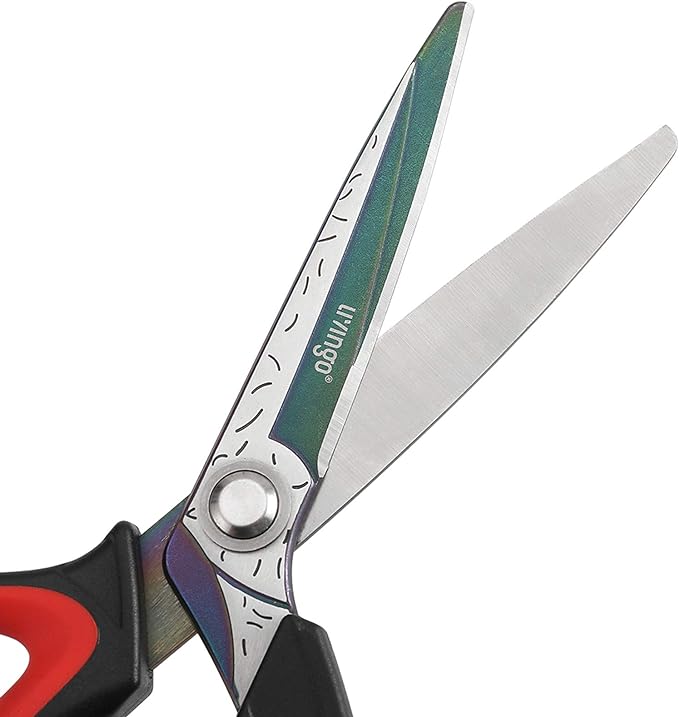 LIVINGO 10" Multipurpose Heavy Duty Scissors, Premium Titanium Coating Forged Stainless Steel Tool Industrial Shop Shears for Household, Pruning, Gardening, Fabric, Red/Black