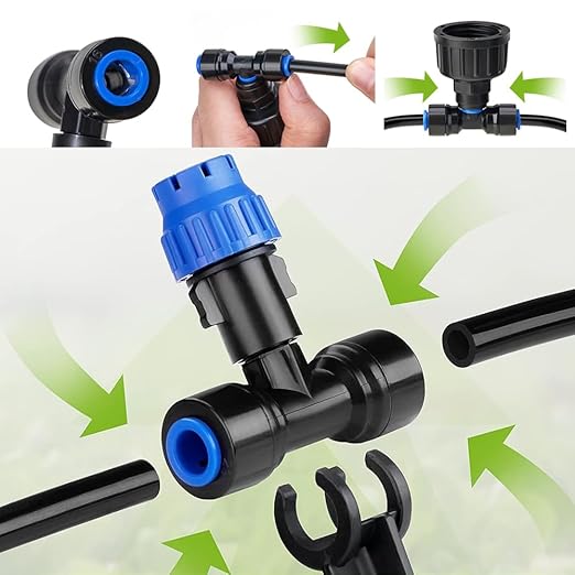 32.8FT Quick-Connect Drip Irrigation Kit with Adjustable Fan-Shaped Drippers for Garden Watering, Saving Water Automatic Irrigation Equipment for Raised Bed Plants Vegetable Garden Greenhouse