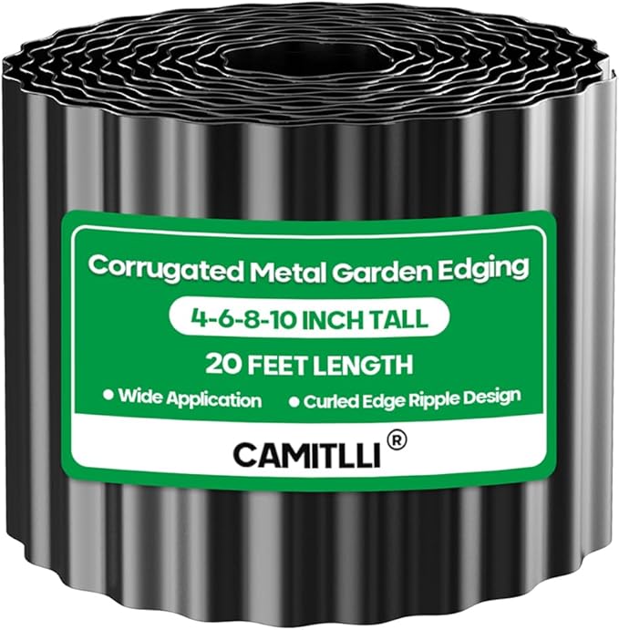 Corrugated Metal Garden Edging, Sturdy Tall Landscape Edging Borders, Perfect DIY for Flower Beds, Lawn and Pathway, Tree Surrounds, Paver Edges (Black, 6"×20FT)