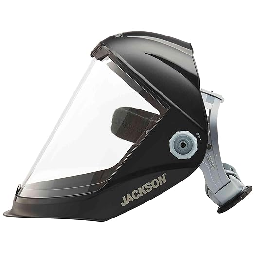 Jackson Safety Lightweight MAXVIEW Premium Face Shield - Mask with 370 Speed Dial Ratcheting Headgear, ANSI Z87.1, for Work, Grinding, Cutting - Uncoated - Clear Tint