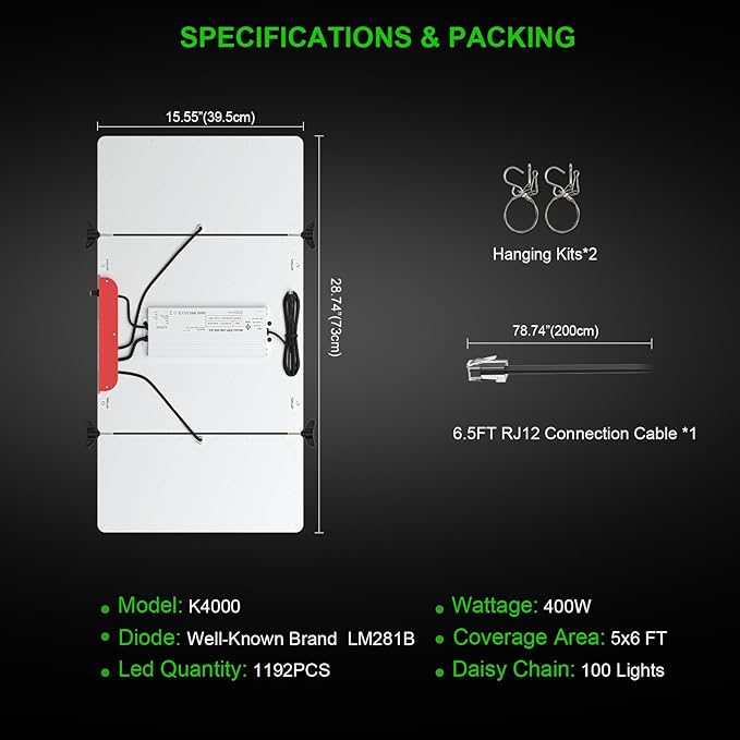 AGLEX K4000 LED Grow Light, 2024 Upgraded Grow Light with Daisy Chain & Dimmable, Full Spectrum Plant Grow Lights for Hydroponic Indoor Plants Seeding Veg Flower Growing Lamps 5X6 FT Grow Tent