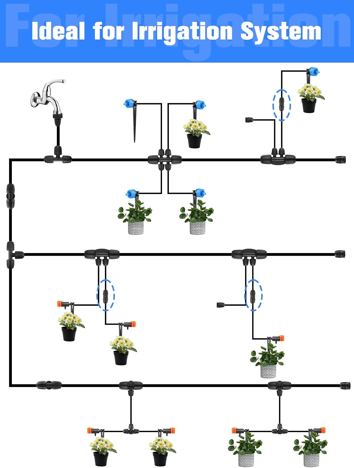 Kalolary 30PCS Drip Irrigation Fittings 1/4" Irrigation Tubing Coupling Lock Barbed Coupling for Drip Irrigation Tubing Anti-Drop Irrigation Coupling for Garden Drip Irrigation Parts