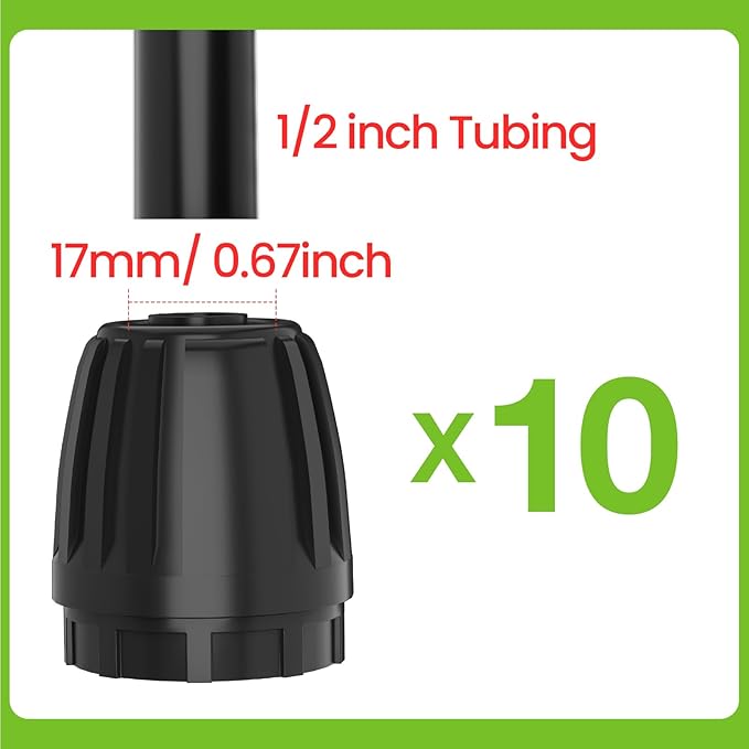 Bonviee 10 Pack 1/2” Drip Irrigation End Cap Connectors, Barbed Lock End Plug Fittings for 1/2 Inch Tubing, Leak-Proof Closure for Garden Hose Drip Line Termination, Easy No-Leak Installation