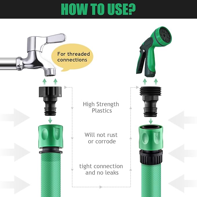 16 Pieces Garden Water Hose Quick Connectors, 3/4 Inch GHT Plastic Water Hose Fittings Male and Female, Quick Connect Hose Fittings for Garden Hose Quick Connector with 10 Pieces Rubber Washer