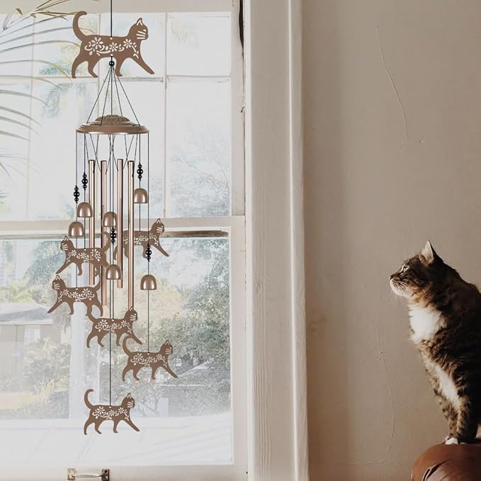 Outdoor Cats Wind Chimes Decor, Portable Mobile Wind Catcher, Sympathy Wind Bells, Memorial Gifts for Mom, Housewarming, Blessing WindChimes(Outside/Indoor/Home/Room/Porch/Yard/Tree/Garden Decorate)