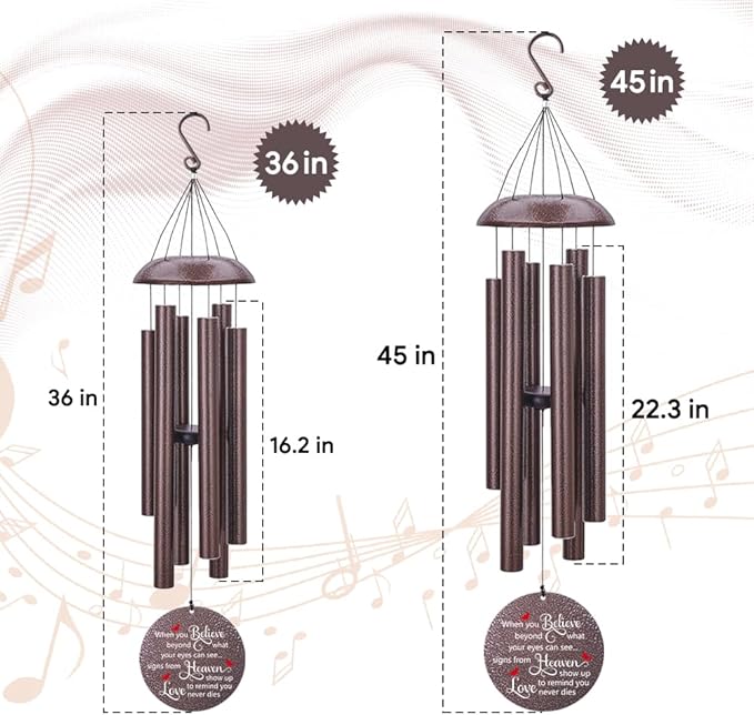 Personalized Sympathy Wind Chimes, Cardinal Wind Chime, in Memory for Loss of Loved Dad/Mom/Ones, Metal Memorial Sympathy Gifts, 36inch Deep Tone Wind Chime, in Loving Memory