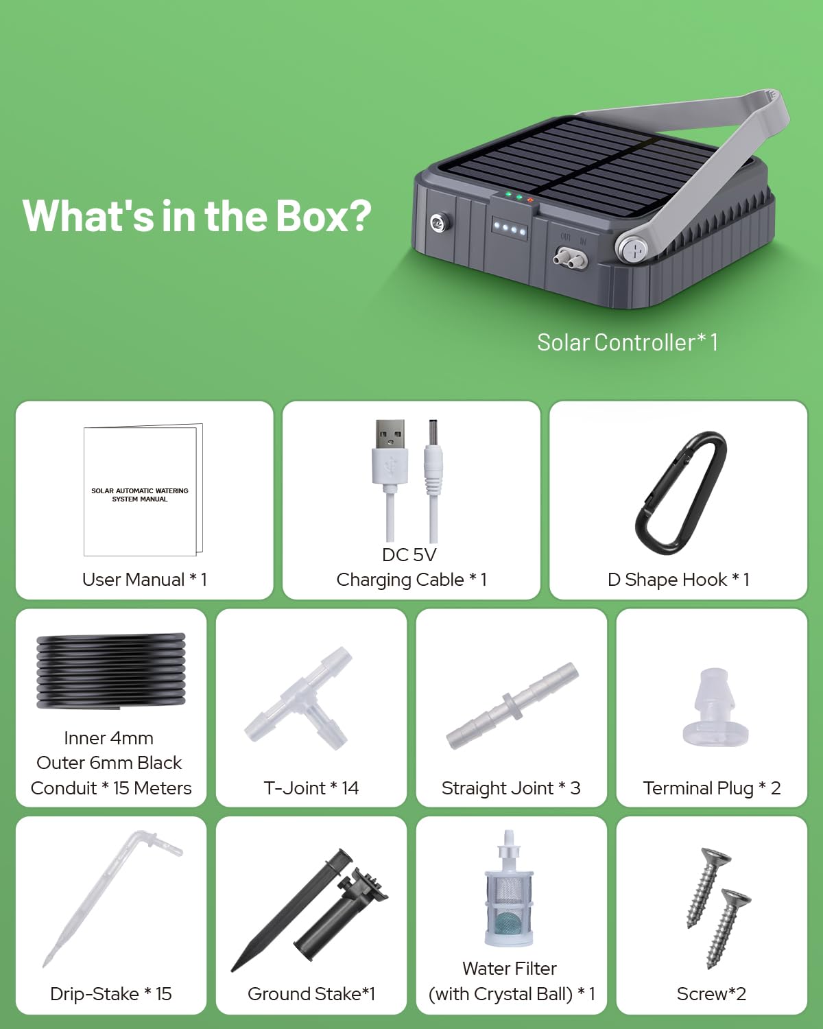 Solar Automatic Drip Irrigation System, Harness Sunshine or External Power for Indoor and Outdoor Use, Rain or Shine! Anti-Siphoning, Supports Up to 15 Potted Plants, User-Friendly Design. (Gray-1pcs)