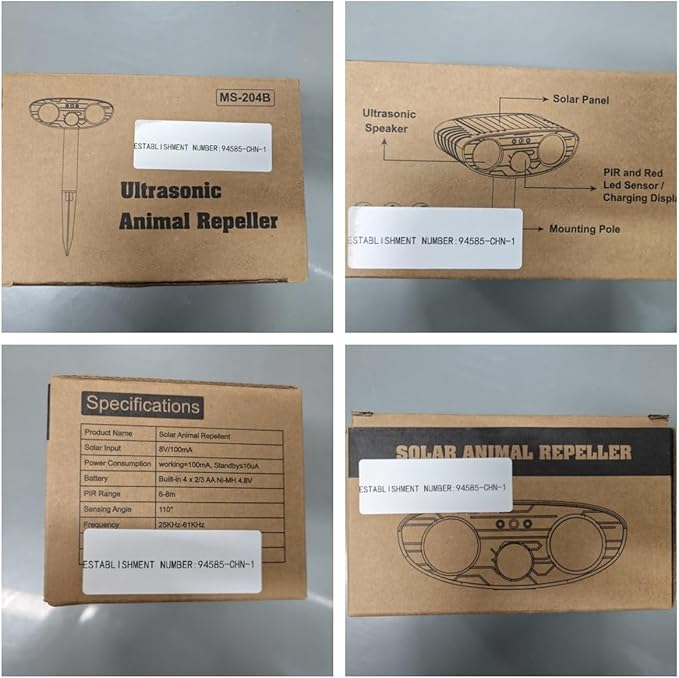 4 Pack Solar Animal Repellent Ultrasonic Deer Repellent Devices Cat Deterrent Outdoor Waterproof with Motion Sensor Solar Animal Repeller for Squirrel,Dog,Raccoon,Skunk,Rabbit for Yard Garden