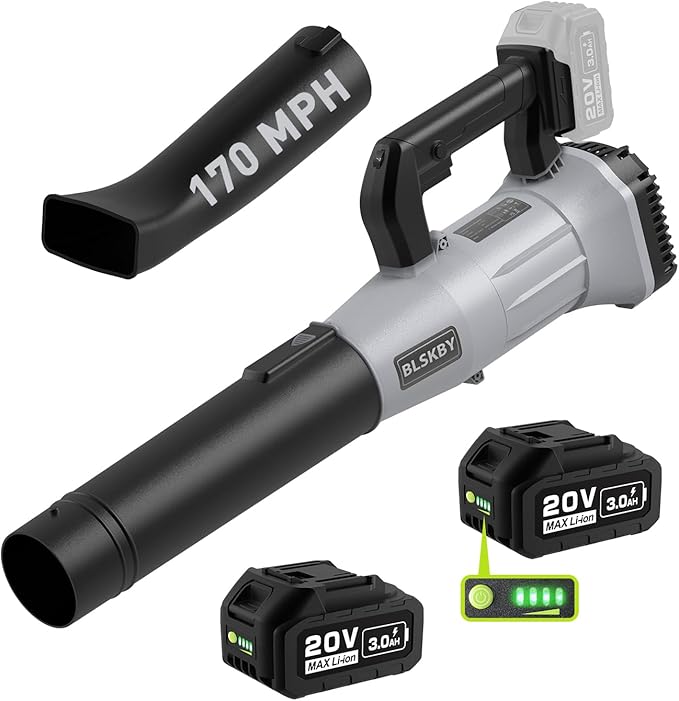 Electric Leaf Blower Cordless 530CFM - 2 X 3Ah Batteries and Fast Charger, 20V Lightweight Handheld Battery Leaf Blower with 7-Speed Control, 2 Extended Tubes for Yard, Lawn & Garden
