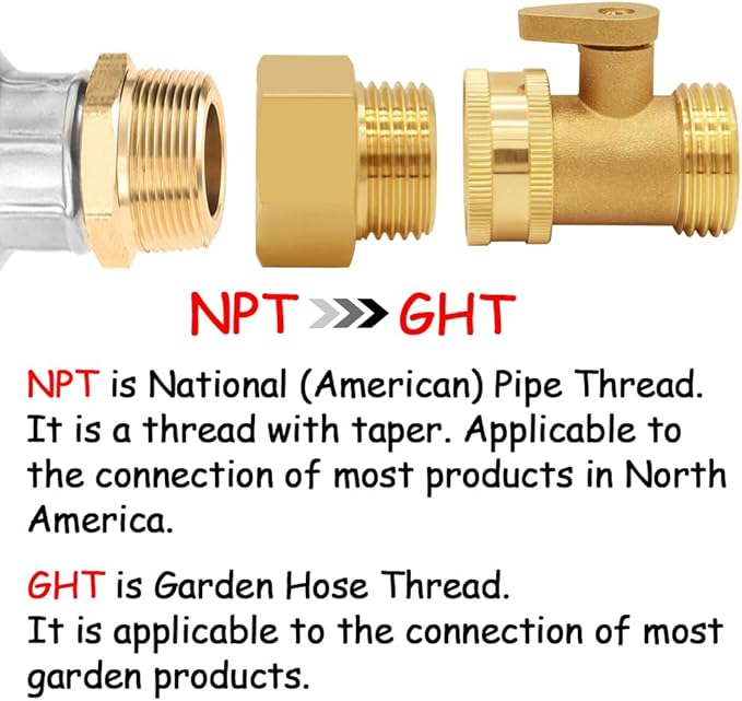 2PCS Brass Garden Hose Adapter 3/4"GHT Male to 3/4"NPT Female Thread Reducer Water Hose Nipple Reducing Convert Pipe Fittings Connector