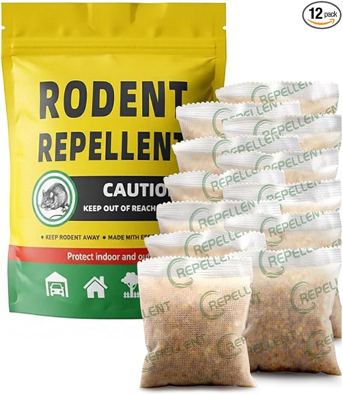 Rodent Repellent, Mice Repellent, Peppermint Rat Repellent, Keep Rodents Out of House/Cars/Rvs/Garages, Natural Mouse Repellents, Indoor & Outdoor 3 Months Protection, 12P