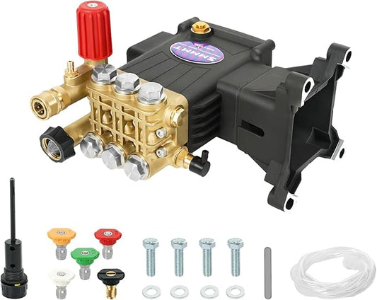 Pressure Washer Pump Max 4400 PSI 4 GPM, 1" Shaft Horizontal Gas Power Washer Pump Replacement, Direct Drive Triplex Plunger Replacement Pump with Pressure Adjustment Unloader, 5 Nozzle Tips