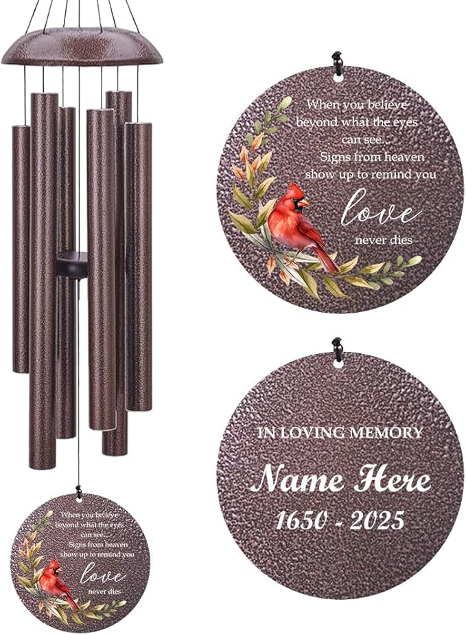 Personalized Sympathy Wind Chimes, Memorial Wind Chimes in Memory of a Loved One Gifts,Gifts for Who Loss of Dad, Mom,Brother, Friends, Sympathy Gift Baskets Home Decor Outdoor Garden Patio