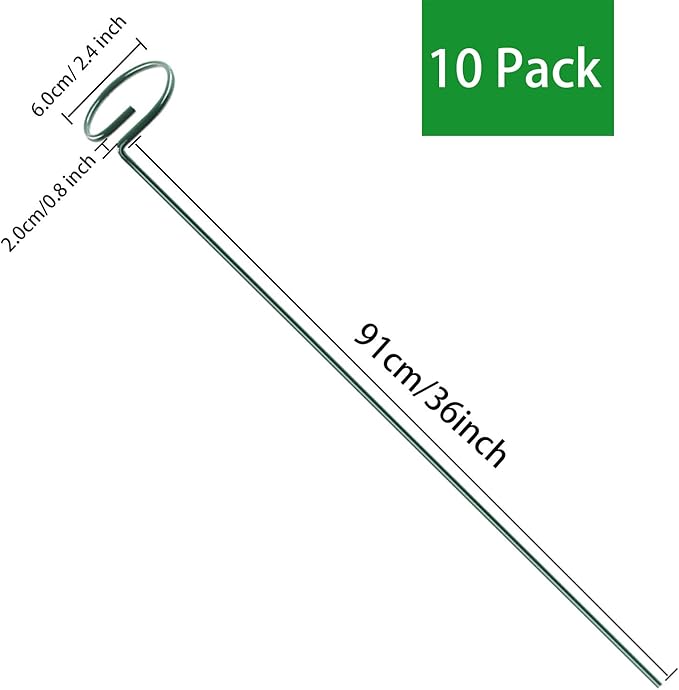HiGift 10 Pack 36 Inch Plant Support Stake for Tall Plant, Garden Single Stem Flower Support Stake Indoor Plant Cage Support Ring for Peony, Orchid, Lily, Rose