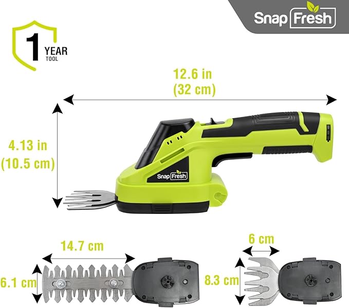 SnapFresh Cordless Grass Shear Bush Trimmer, 2 in 1 Handheld Hedge Trimmer, 7.2V Electric Grass Trimmers, Lightweight Shrubbery Trimmers Battery & Charger Included, Shrub Trimmer for Garden(Green)