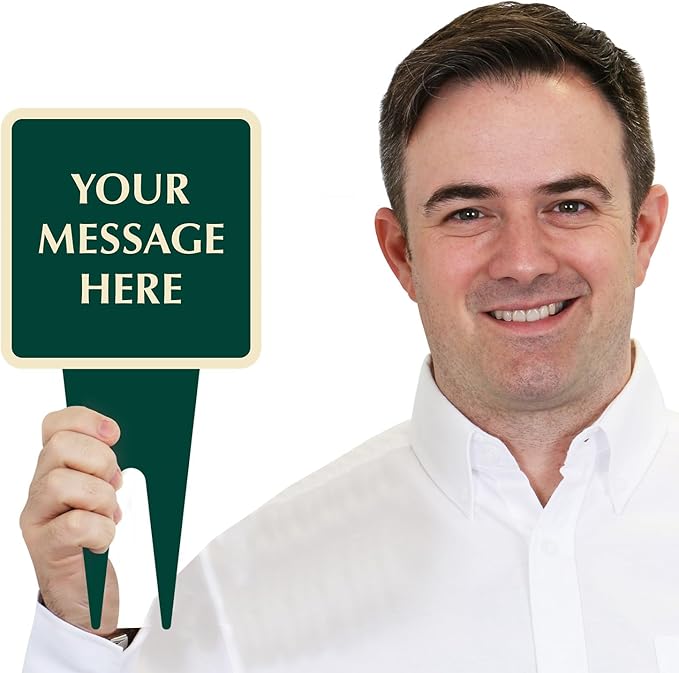 SmartSign Custom Yard Stake Sign - Add Your Message, 6" x 12", 120 mil Aluminum Composite with Overcoat for Outside, Square Shape with Integrated Ground Stakes, Reflective Option, USA-Made