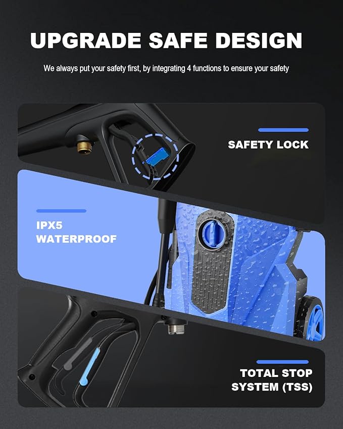 Electric Pressure Washer 5000 PSI 2.8 GPM Power Washers Electric Powered with 33ft Pressure Hose, 4 Nozzle and Foam Cannon, powerwashers for Home, Cars, Fences, Patio, Upgraded Blue