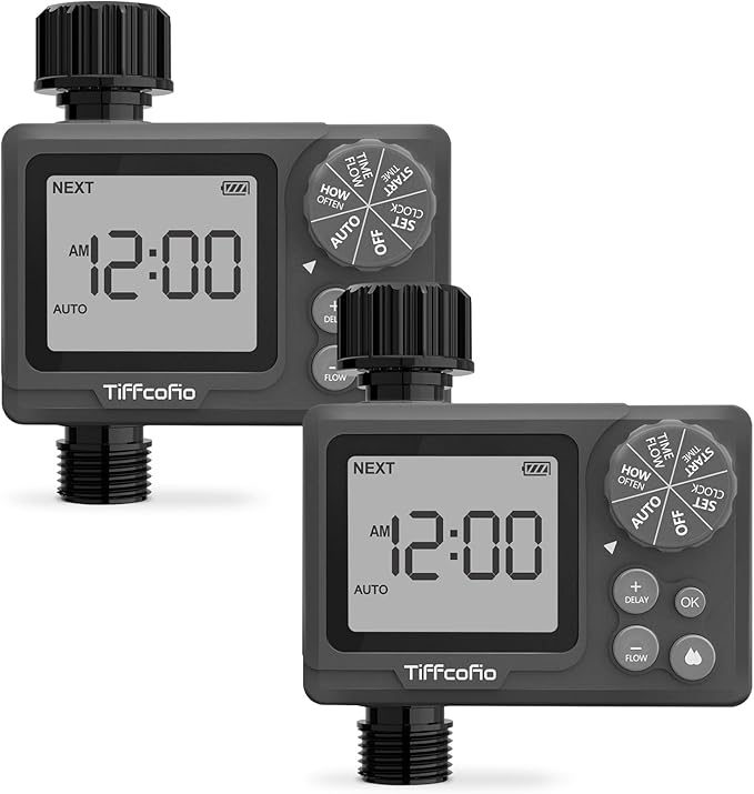 New Programmable Water Volume Control Sprinkler Timer, Water Duration Control Hose Timer with Water Meter, Auto and Manual Watering for Irrigation, Garden and Drip System (2 Packs)