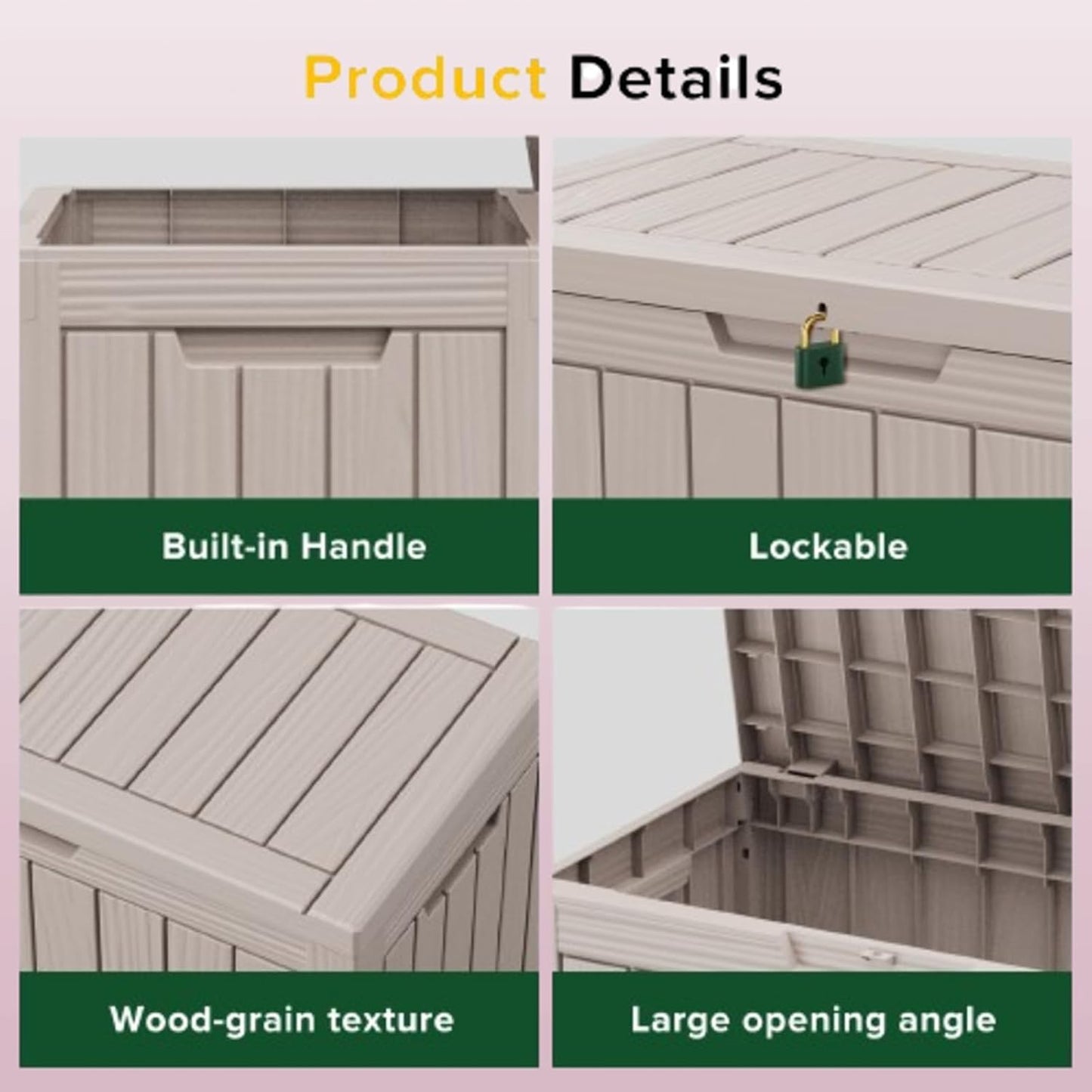 TARKARI 45 Gallon Lockable Resin Deck Box, Waterproof & UV-Resistant Outdoor Storage Box for Outdoor Cushion Storage, Garden Tools & Pool Accessories Storage, Gray