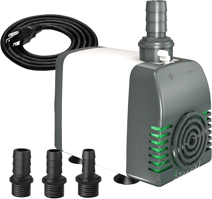 550GPH Submersible Water Pump, Fountain Pumps with Over Heating Protection Adjustable Flow Rate Desin 6.5ft High Lift for Fountains, Hydroponics, Ponds, Aquariums & More