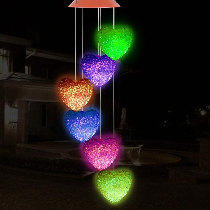 ME9UE Solar Pink Heart Wind Chimes, Outdoor Waterproof Mobile Romantic LED Color-Changing Multi Solar Sensor Powered Wind Chimes Lights for Home, Yard, Night Garden, Party, Festival Decor