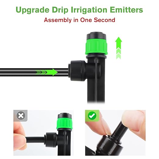 Kalolary Drip Irrigation Emitters, 50PCS Adjustable 360 Degree Water Flow Drippers Emitters for 1/4" Drip Irrigation System Tubing, Garden Irrigation Drippers for House Flower beds(Medium Green)