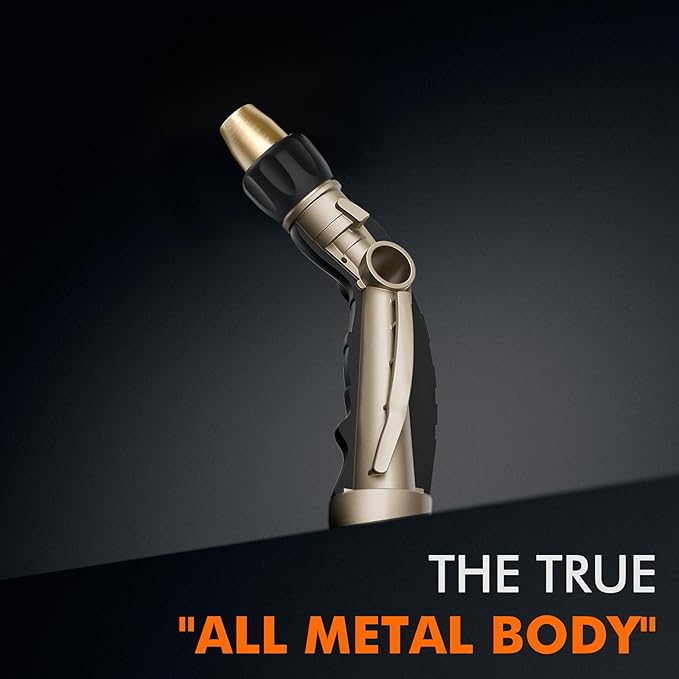 RESTMO High Pressure Hose Nozzle Sprayer, Heavy Duty Brass Head, Metal Water Hose Nozzle for Car Washing, Garden Cleaning, Lawn and Plant Watering, Adjustable Thumb Flow Control, 4 Spray Patterns