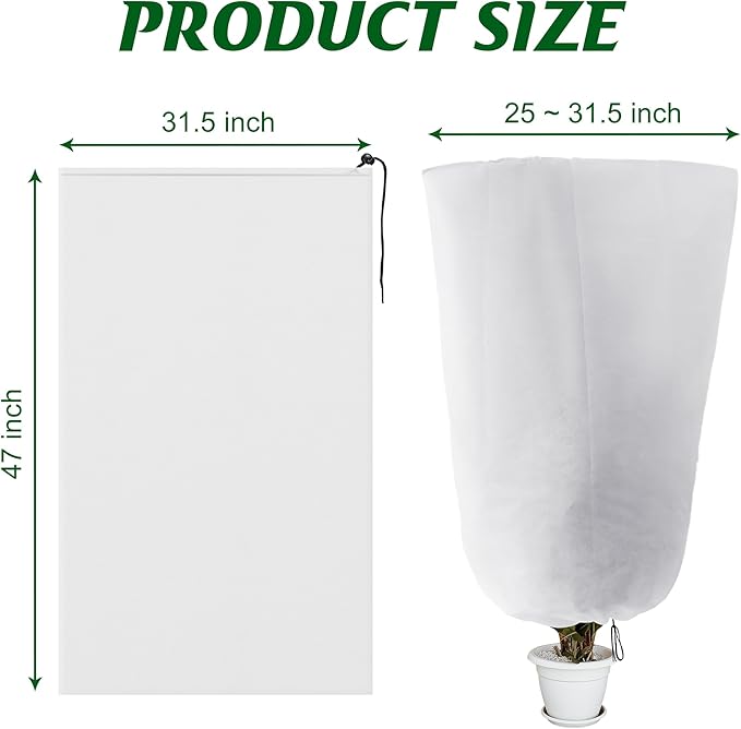 Alpurple 4 Packs Winter Drawstring Plant Covers - 47" X 31.5" Warm Plant Protection Cover Bags, Frost Cloth Blanket Protecting Fruit Tree Potted Plants from Freezing Animals Eating
