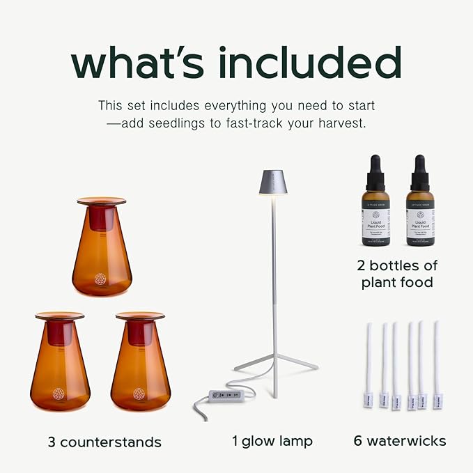 Counterstand Set – Vase Plant for Indoor Edible Garden Kit for Herbs & Lettuce – Small-Space Hydroponic System – Home Decor & Gifting – with Glow Lamp