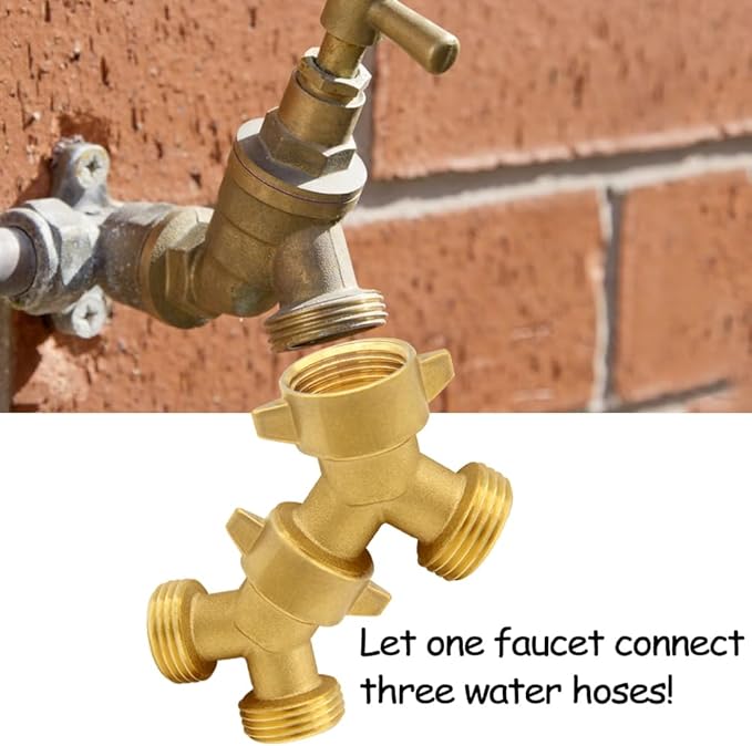 2PCS Garden Hose Splitter Brass 3/4" GHT Thread Heavy Duty Swivel 2 Way Y Connector with Washers Garden Hose Adapter for Backyard Water Tap, Outlet, Spigot