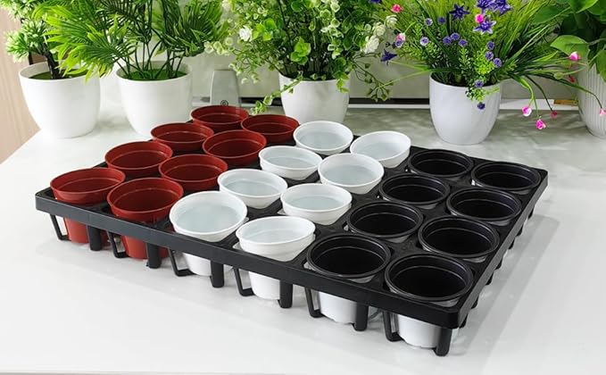 Square Nursery Pot Tray with 24 Cells, 5 Pack Plant Trays for Pots, Flower Pot Moving Tray, Plastic Planting Tray for Carrying Small Plant Pots(120 Cells in Total