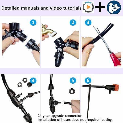 Drip Irrigation System Drip Irrigation Kit 64ft 5/16โID Inche 64FT 1/4 Inch OD Pipe Kits Solutions for Large Gardens with Low Water Pressure Away from The Water Source