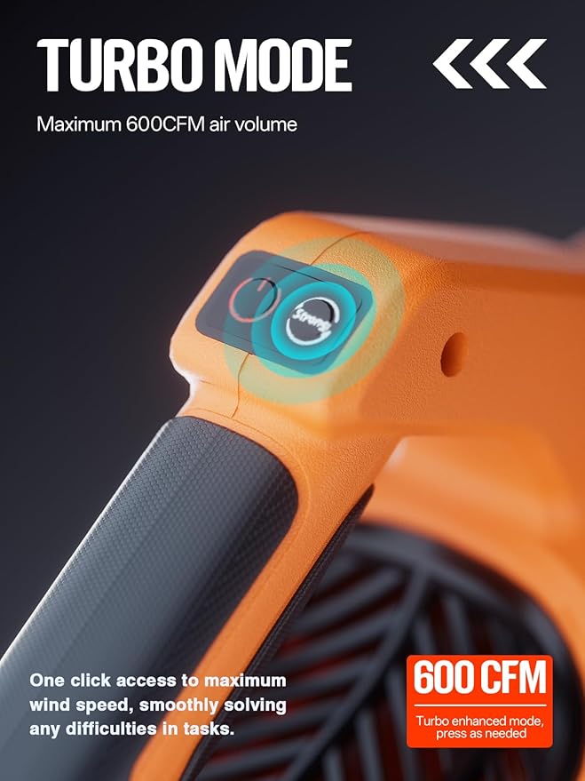 Leaf Blower Cordless, 40V 600CFM &180MPH Electric Leaf Blower with 5.0Ah Battery, Fast Charger and Extension Tube for Blowing Leaves Snow for Yard Garden Lawn Care, Orange