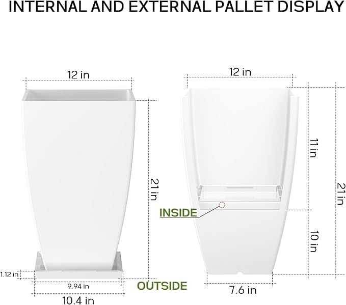 21" Tall Outdoor Planters Set of 2,Front Porch Planter Pots with Drainage Design Holes for Patio, Porch, Garden, Indoor,White