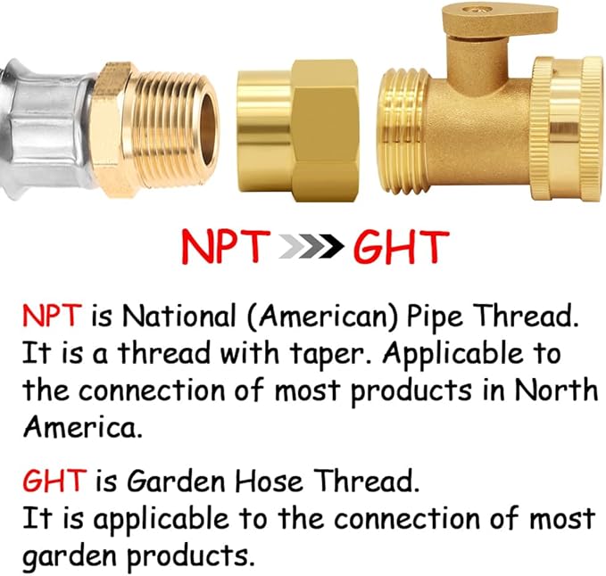 2PCS Brass Garden Hose Adapter 3/4"GHT Female to 3/4"NPT Female Thread Reducer Water Hose Nipple Reducing Convert Pipe Fittings Connector
