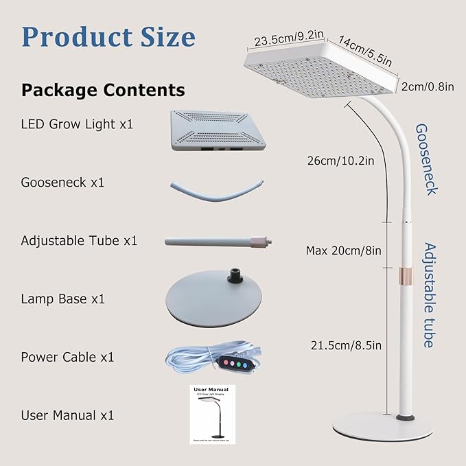 Tabletop Grow Light with Timer, Bright Desk Grow Lights for Indoor Plants, Seed Starting, Seedlings, Bonsai, Succulent, Cactus, Vegetables, 16"-24" Height Adjustable, Daisy Chain Function