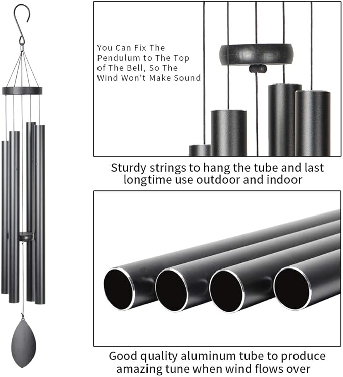 Large Wind Chimes Outside Deep Tone,44" Memorial Wind Chimes Outdoor with 4 Heavy Tubes Soothing Melody Sympathy Gift for Mom Patio Hanging Decor